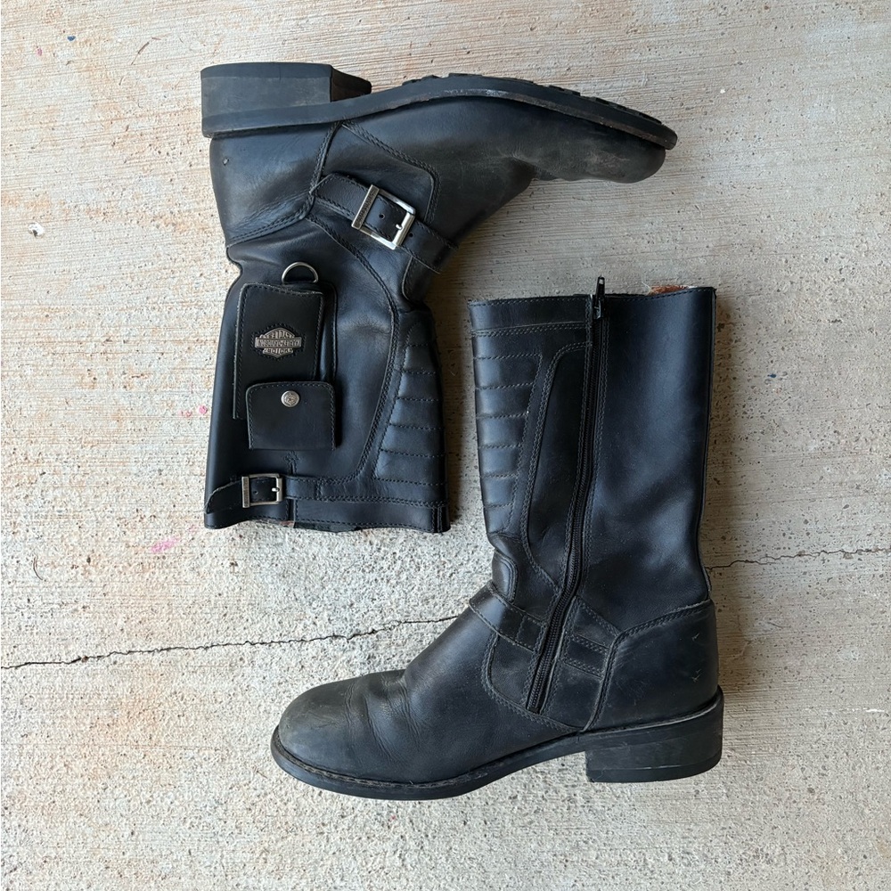 Harley-Davidson Black Riding Motorcycle Boots with Buckle Strap Pouch